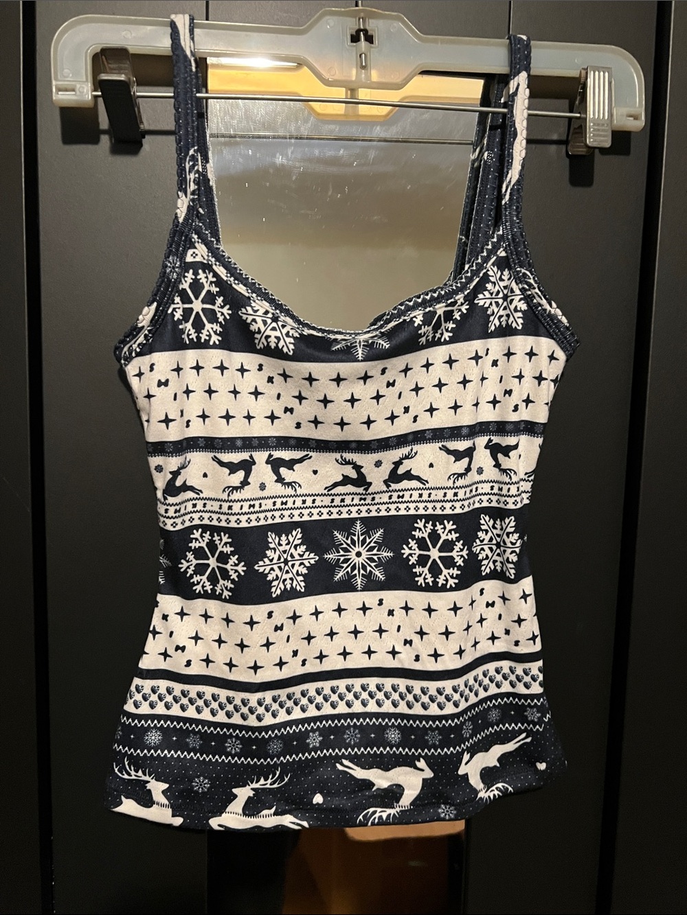 SKIMS Plush Pointelle Cami in Navy Deer Fair Isle